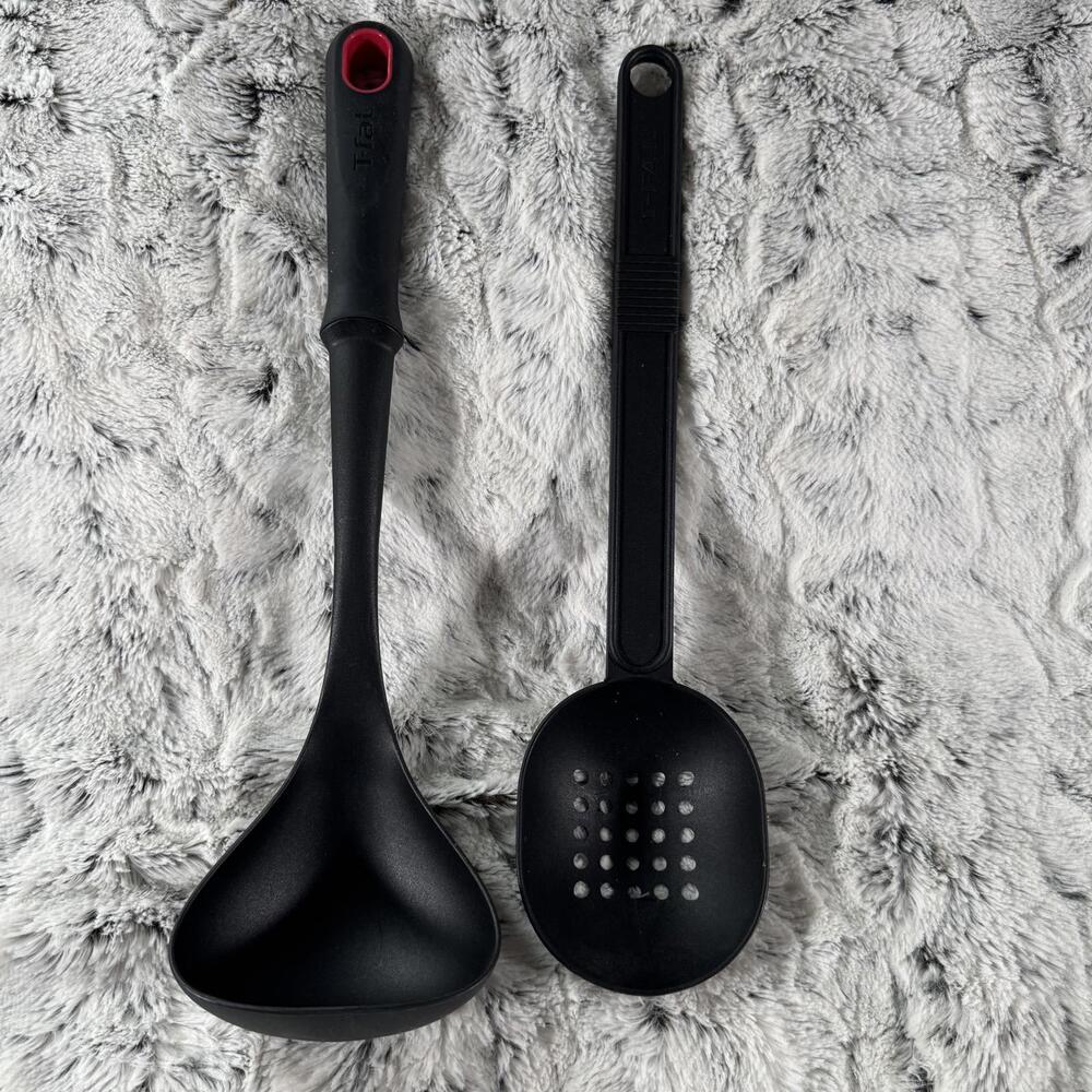 T-Fal Black Nylon Ladle & Slotted Holes Serving Spoon Skimmer Utensil Bundle‎